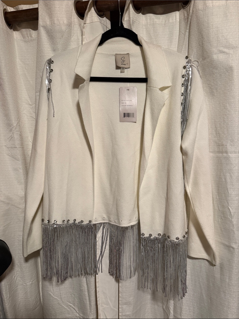 Embellished Cream Fringe Open Jacket